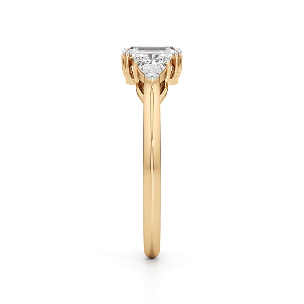 Celestia Emerald  Pear Trio Ring