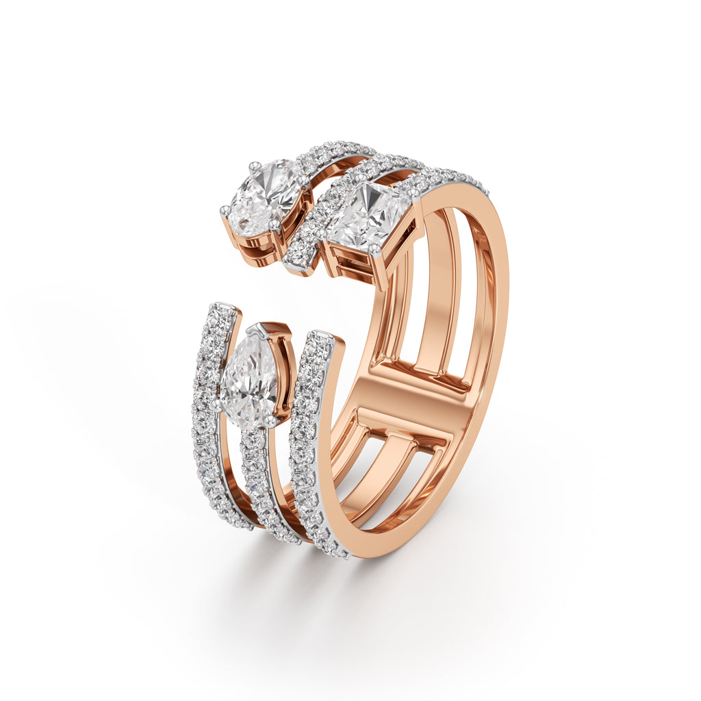 Trinity Cascade Radiant-Cut Diamond Statement Ring
