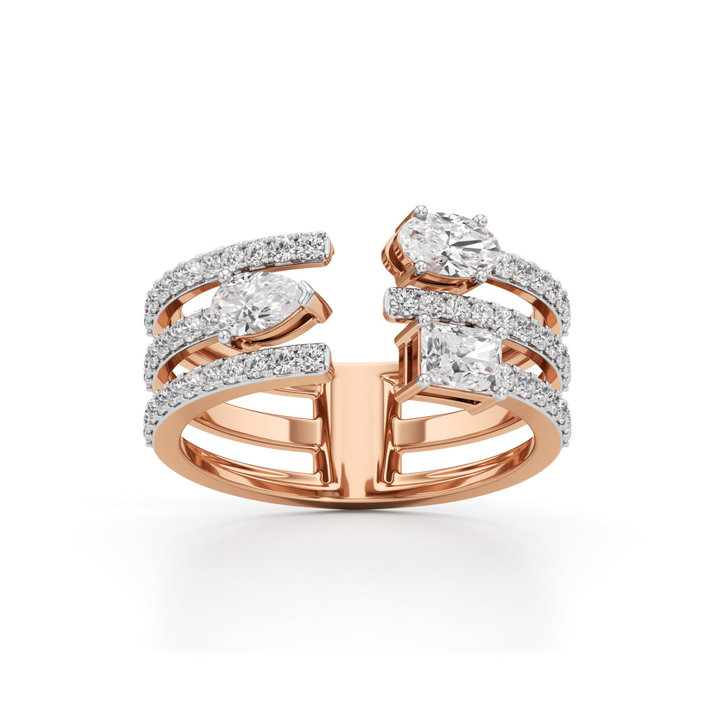 Trinity Cascade RadiantCut Diamond Statement Ring