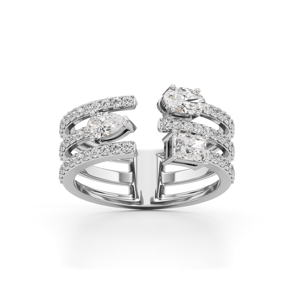Trinity Cascade Radiant-Cut Diamond Statement Ring