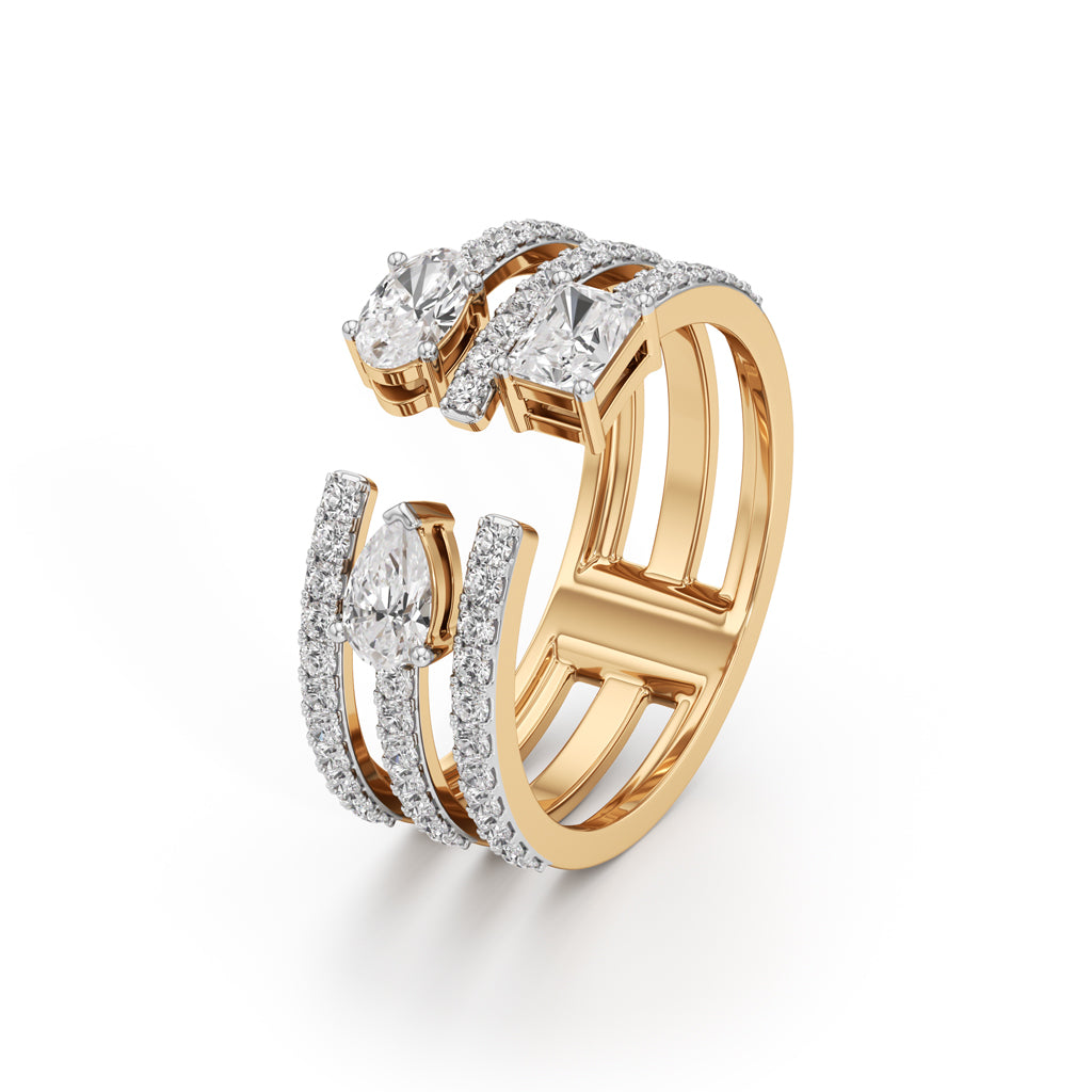 Trinity Cascade Radiant-Cut Diamond Statement Ring