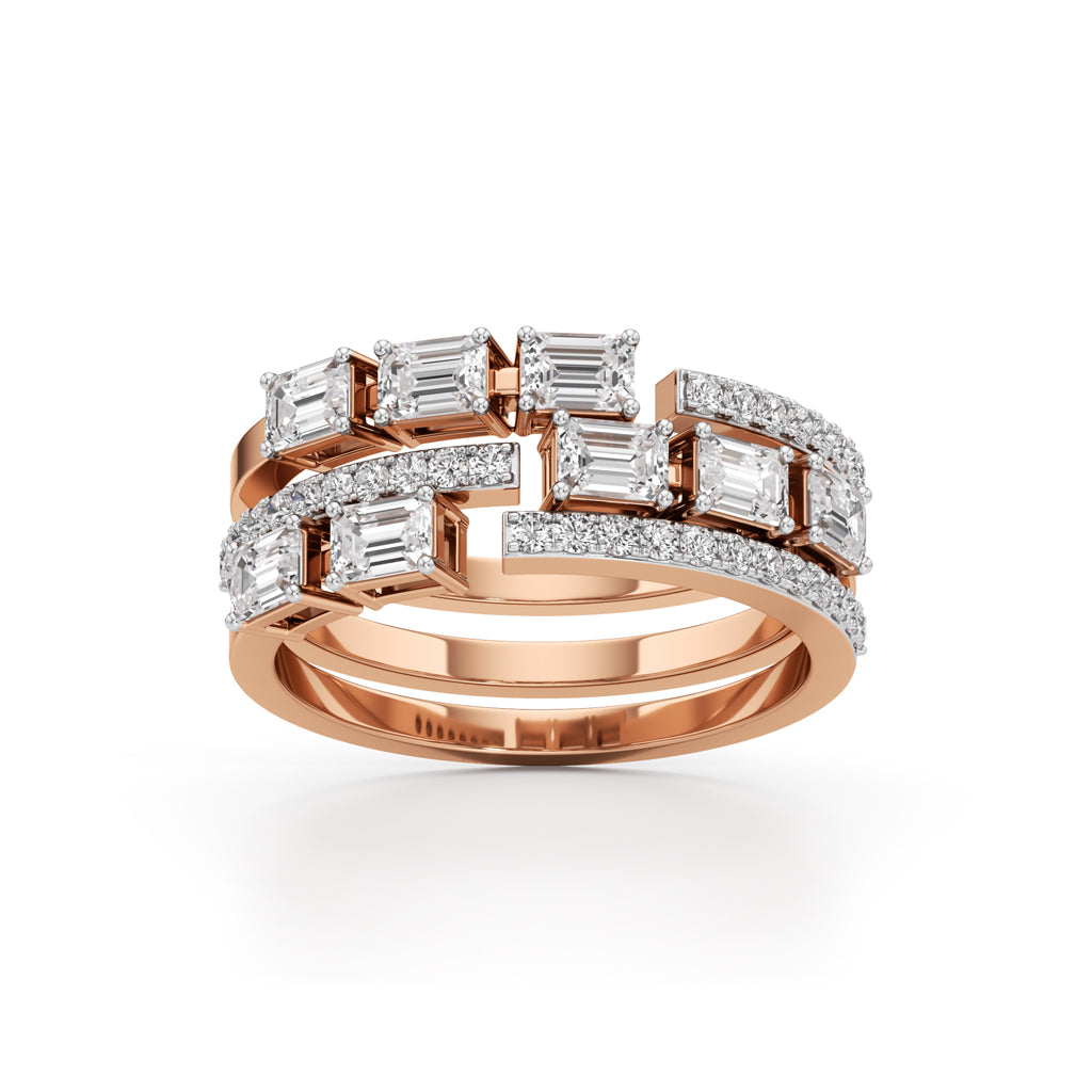 Aurora Triple-Band Emerald & Diamond Statement Ring