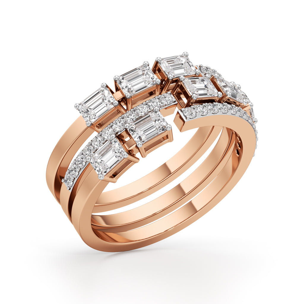 Aurora Triple-Band Emerald & Diamond Statement Ring