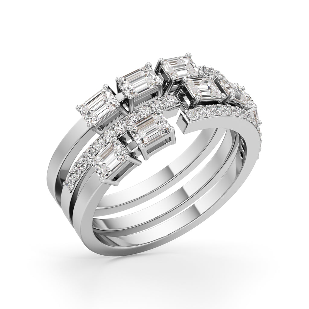 Aurora Triple-Band Emerald & Diamond Statement Ring