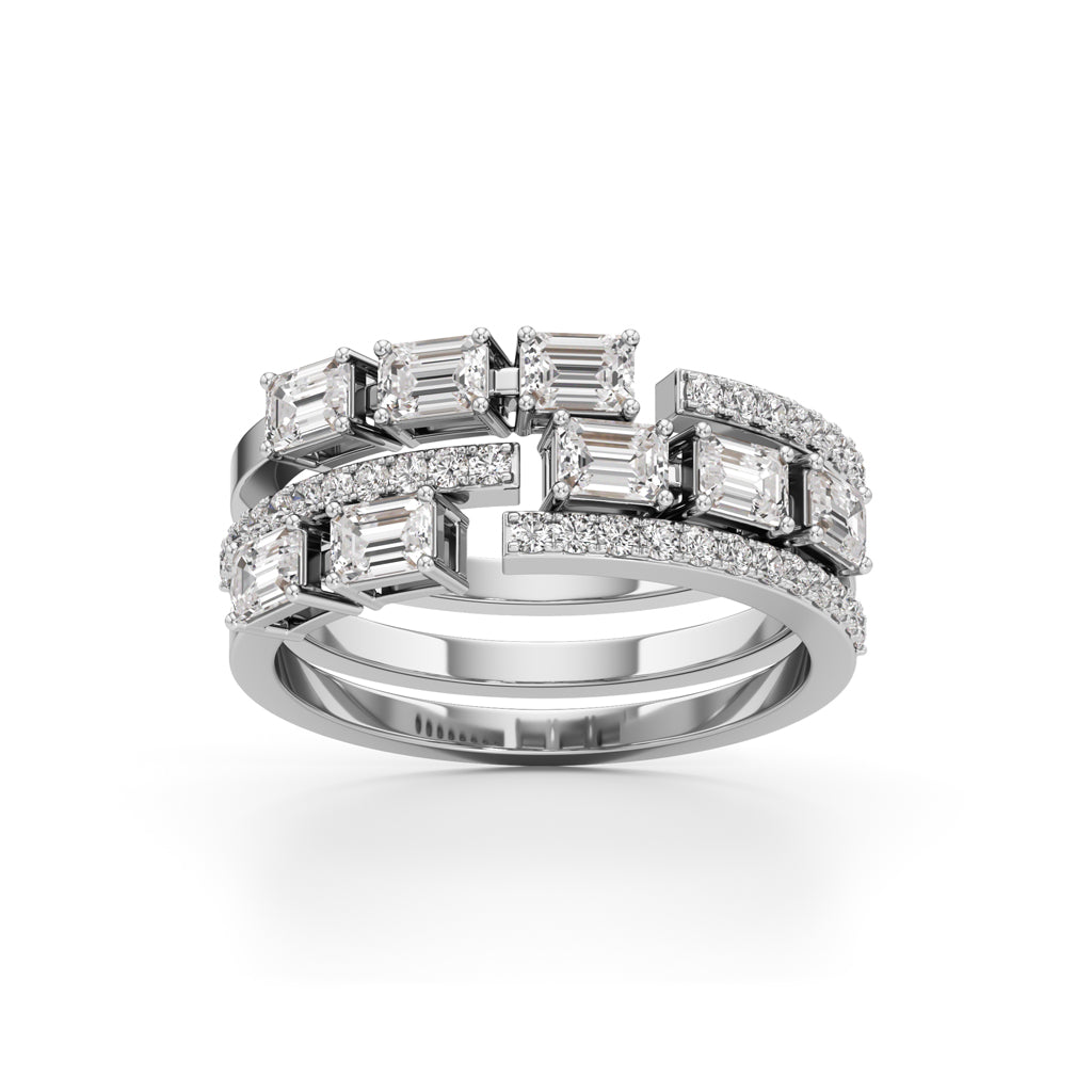 Aurora TripleBand Emerald  Diamond Statement Ring