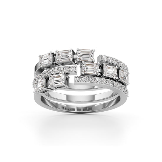 Aurora TripleBand Emerald  Diamond Statement Ring