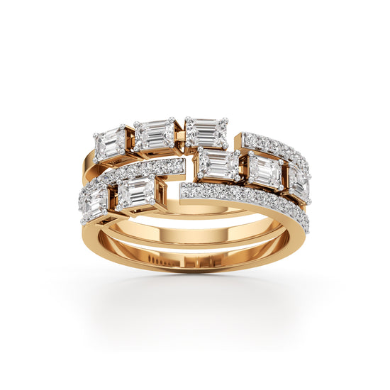 Aurora TripleBand Emerald  Diamond Statement Ring