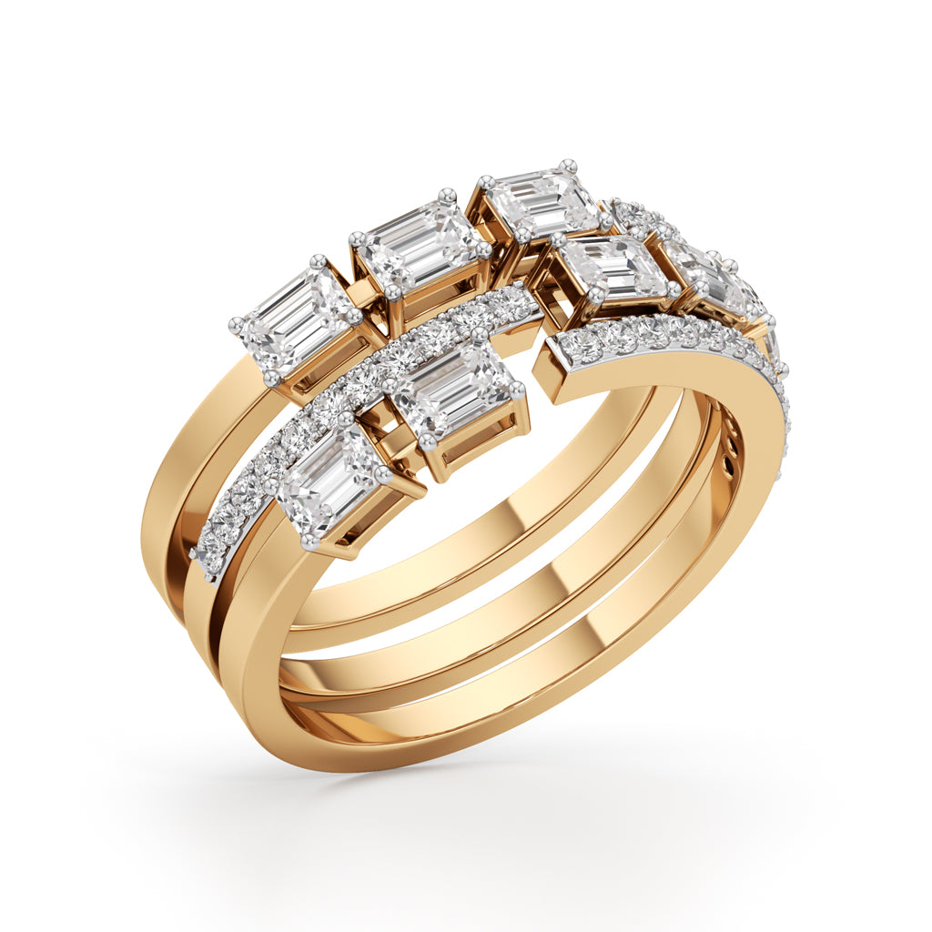 Aurora TripleBand Emerald  Diamond Statement Ring