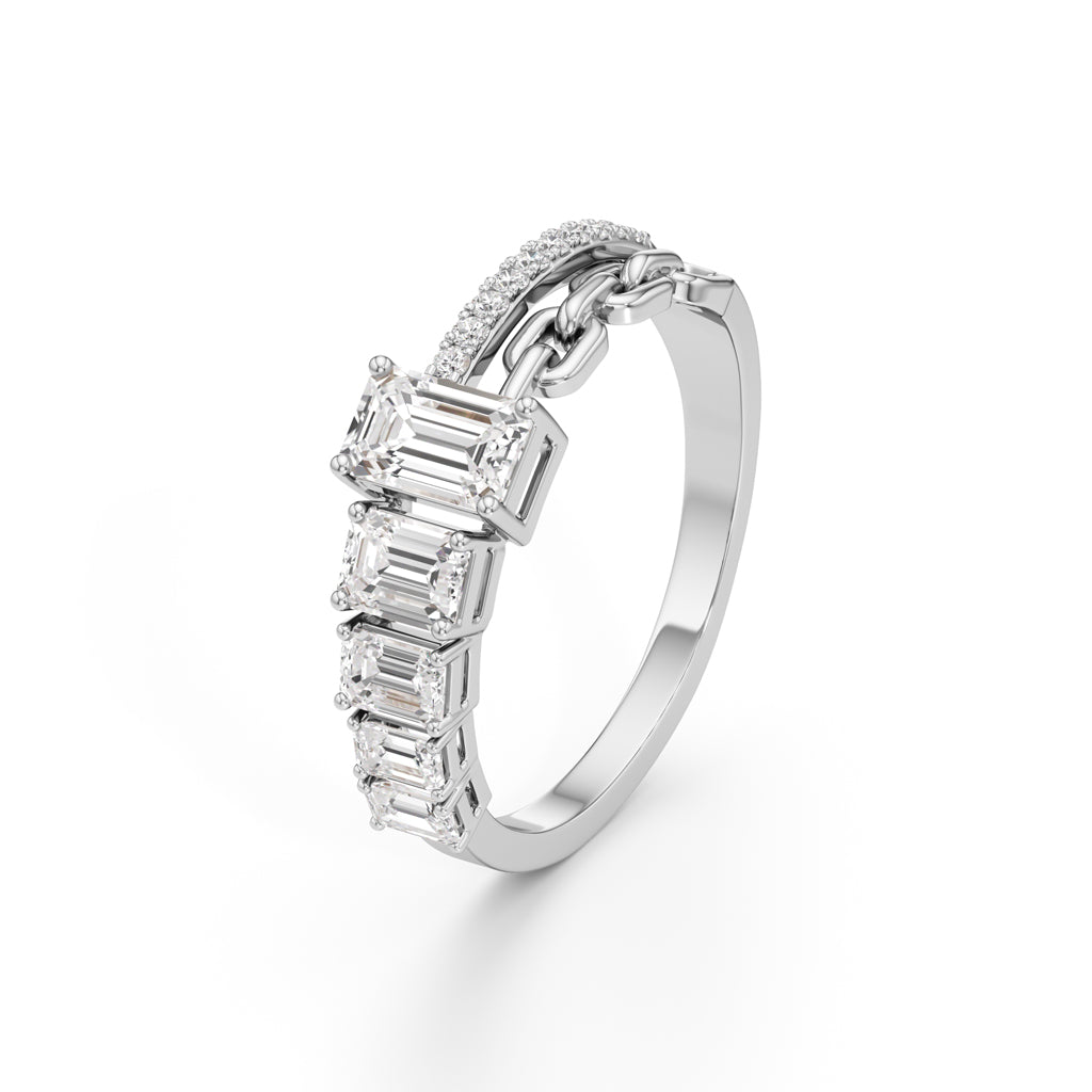 Aurelia Chain-Link Emerald Diamond Ring