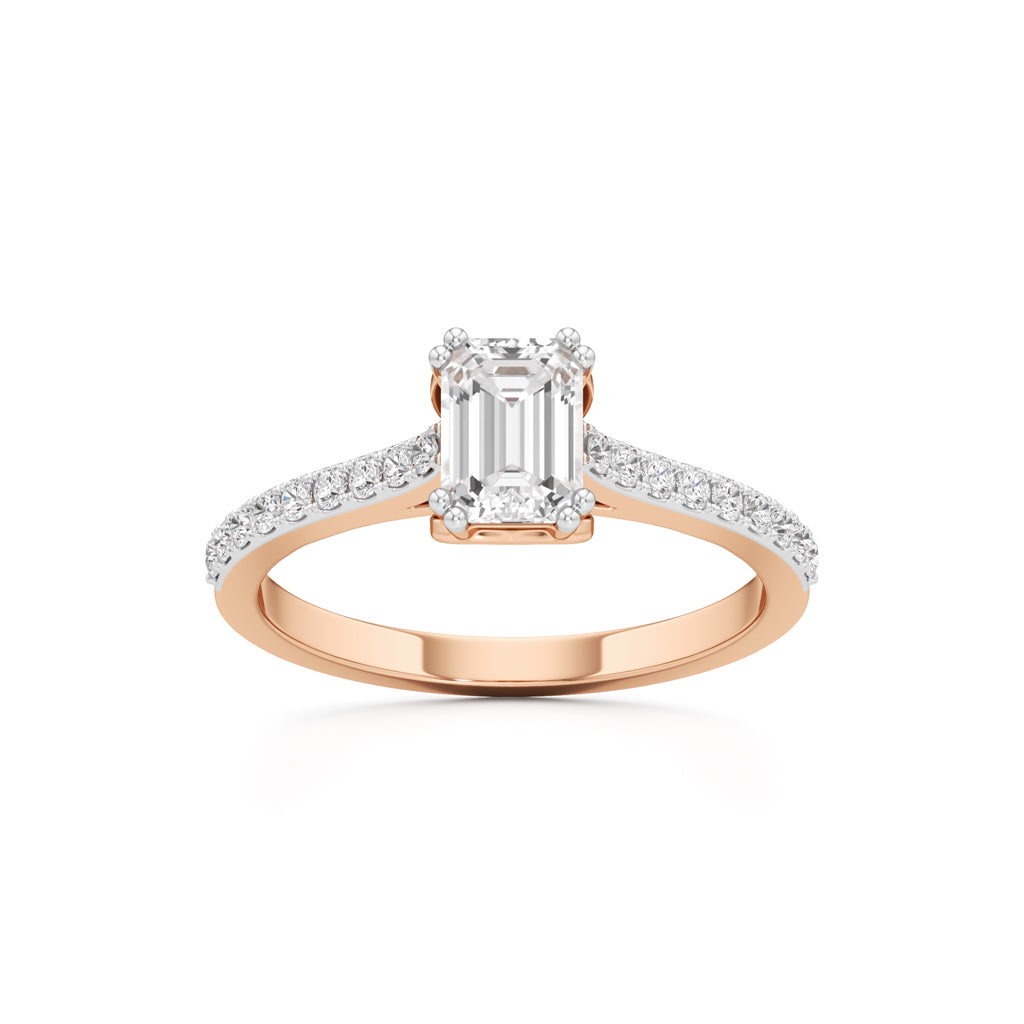 1Ct Emeralde Shape Engagement Collection Side Stone