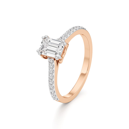 1Ct Emeralde Shape Engagement Collection Side Stone