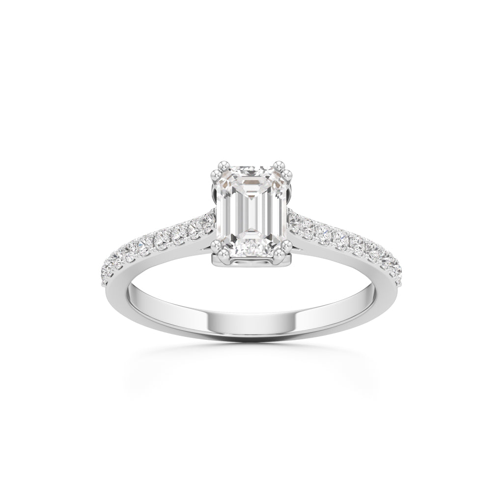 1Ct Emeralde Shape Engagement Collection Side Stone