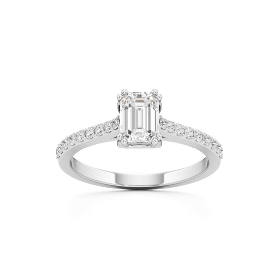 1Ct Emeralde Shape Engagement Collection Side Stone