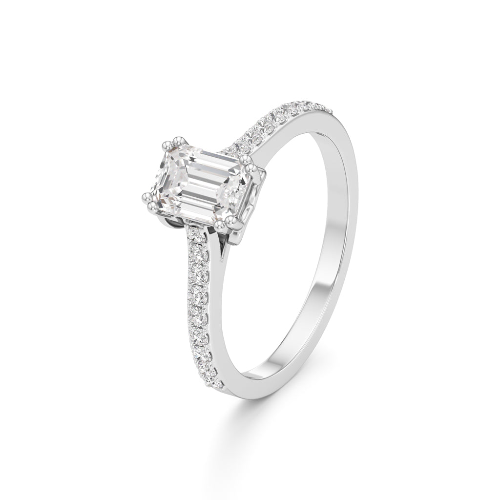 1Ct Emeralde Shape Engagement Collection Side Stone