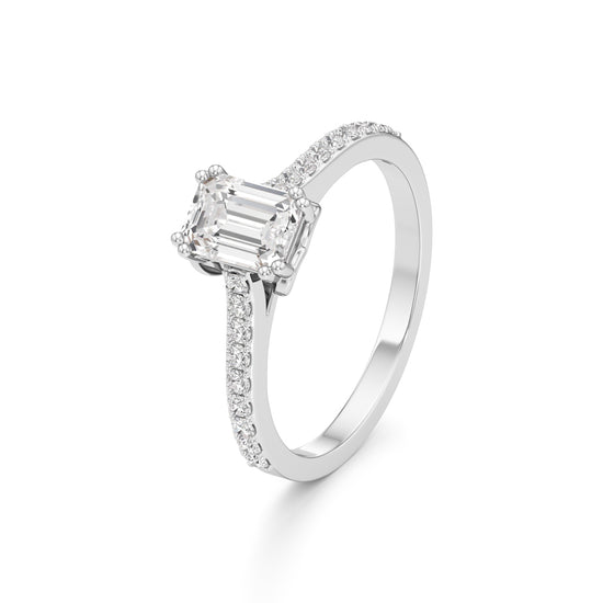 1Ct Emeralde Shape Engagement Collection Side Stone
