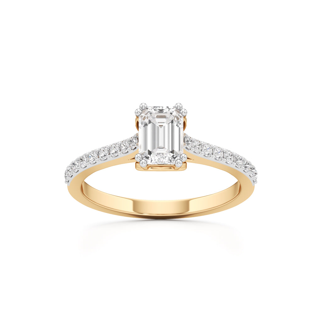 1Ct Emeralde Shape Engagement Collection Side Stone