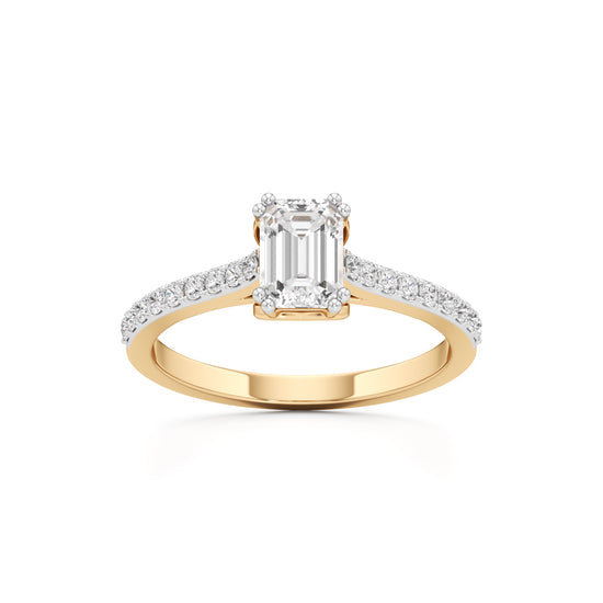 1Ct Emeralde Shape Engagement Collection Side Stone