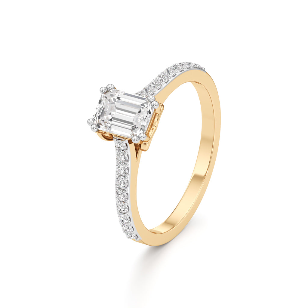 1Ct Emeralde Shape Engagement Collection Side Stone