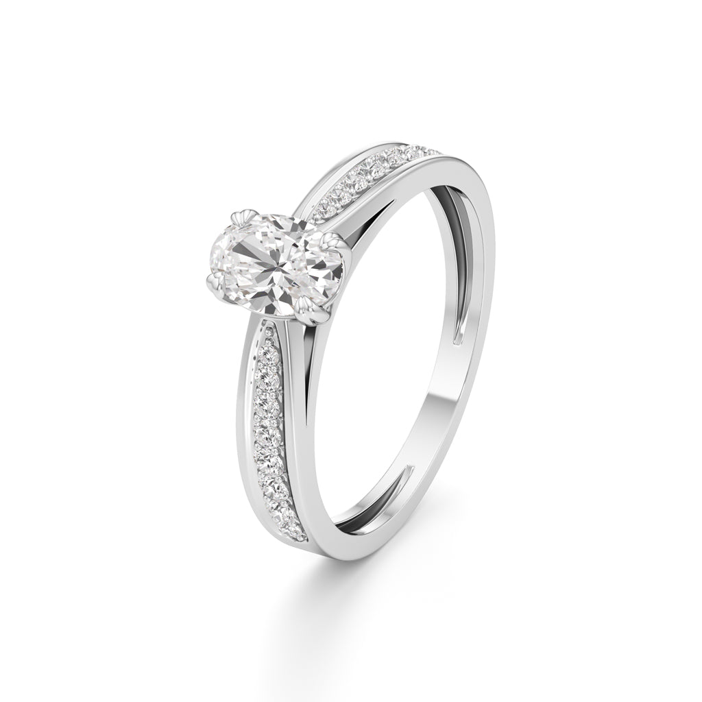 0.5Ct Oval Shape Office Wear Side Stone