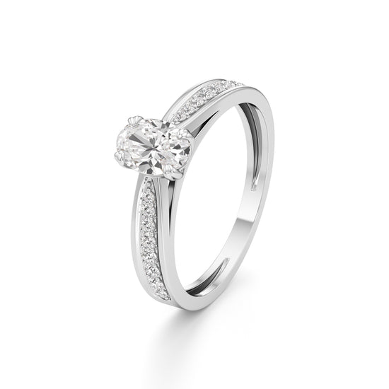 0.5Ct Oval Shape Office Wear Side Stone