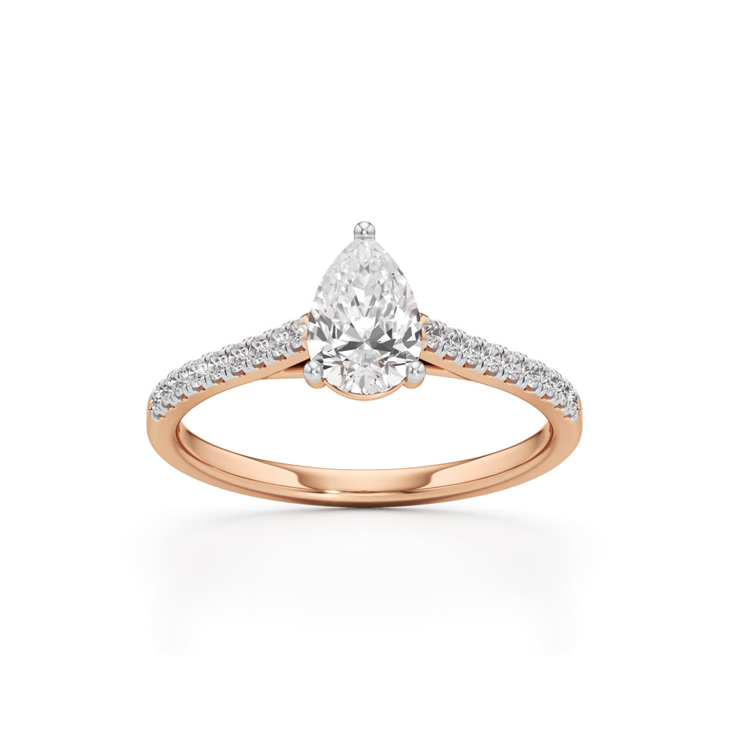 Teardrop Grace  071 Ct Pear Shape Side Stone Ring