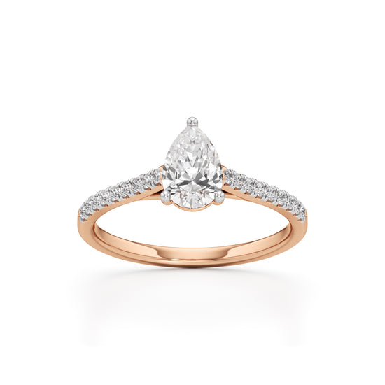 Teardrop Grace  071 Ct Pear Shape Side Stone Ring