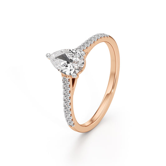 Teardrop Grace  071 Ct Pear Shape Side Stone Ring