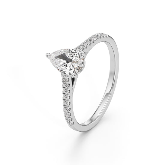 Teardrop Grace  071 Ct Pear Shape Side Stone Ring