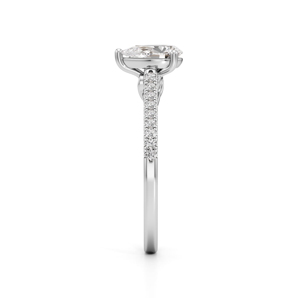 Teardrop Grace  071 Ct Pear Shape Side Stone Ring