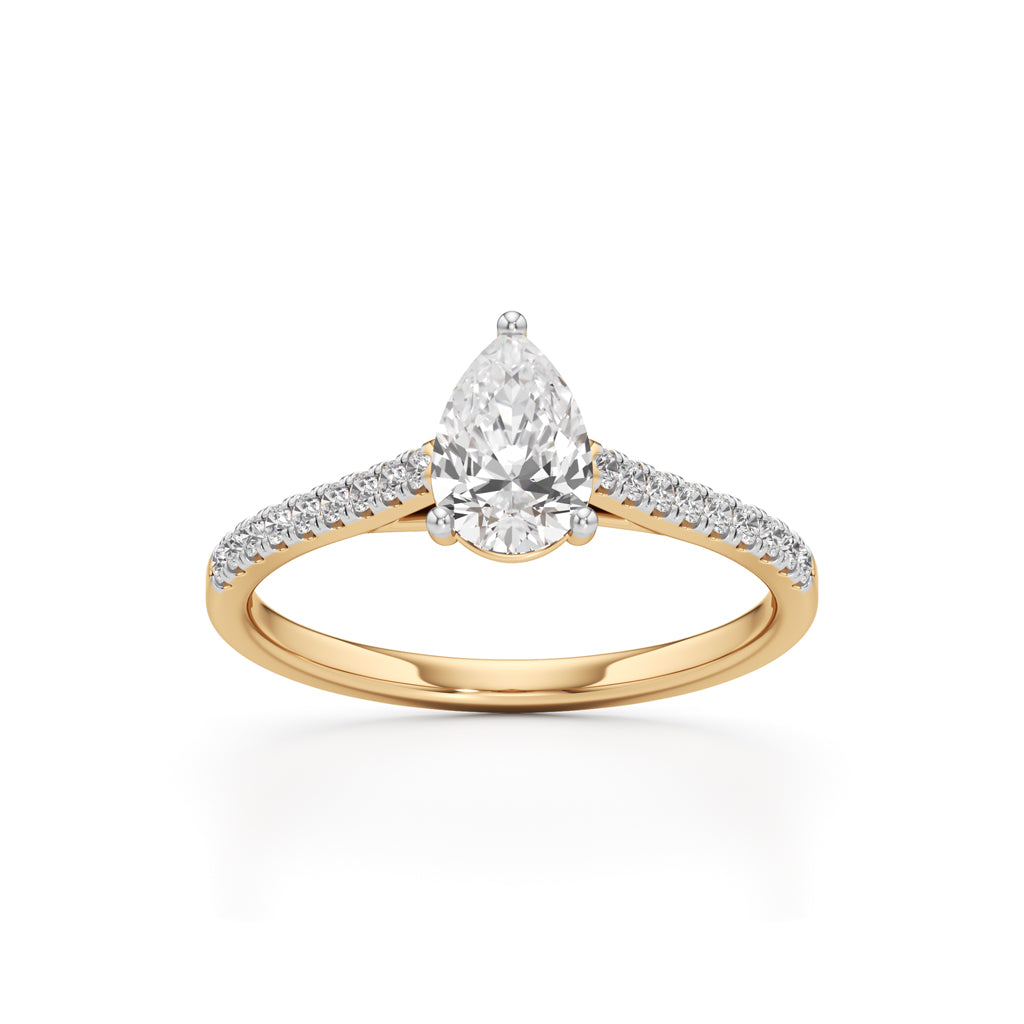 Teardrop Grace  071 Ct Pear Shape Side Stone Ring