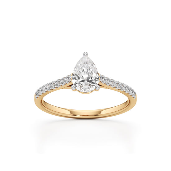 Teardrop Grace  071 Ct Pear Shape Side Stone Ring