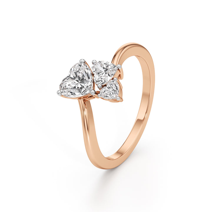 TrioHearts Harmony – 3 Heart Diamond Cluster Ring