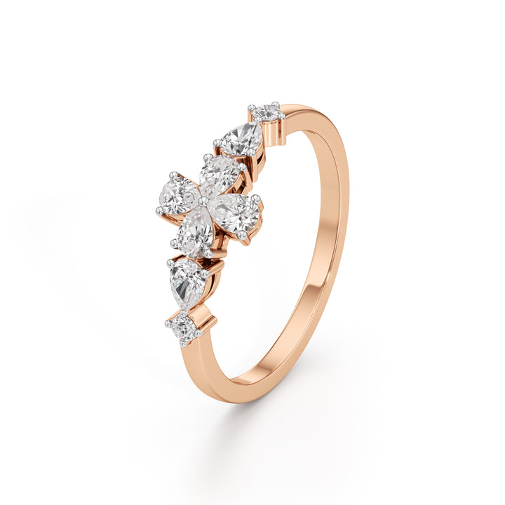 Golden Bloom Pear Diamond Ring