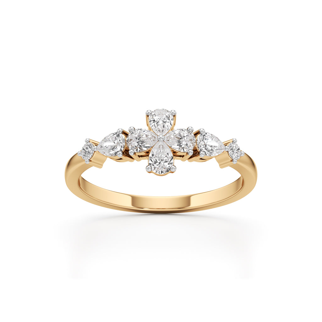 Golden Bloom Pear Diamond Ring