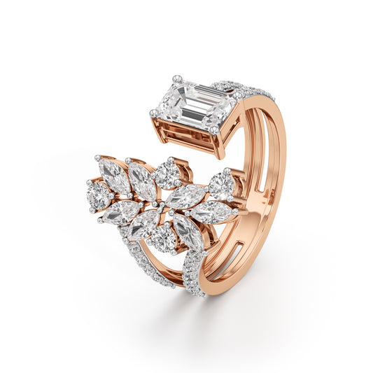 Regal Bloom Emerald Diamond Statement Ring