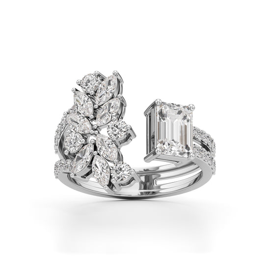 Regal Bloom Emerald Diamond Statement Ring