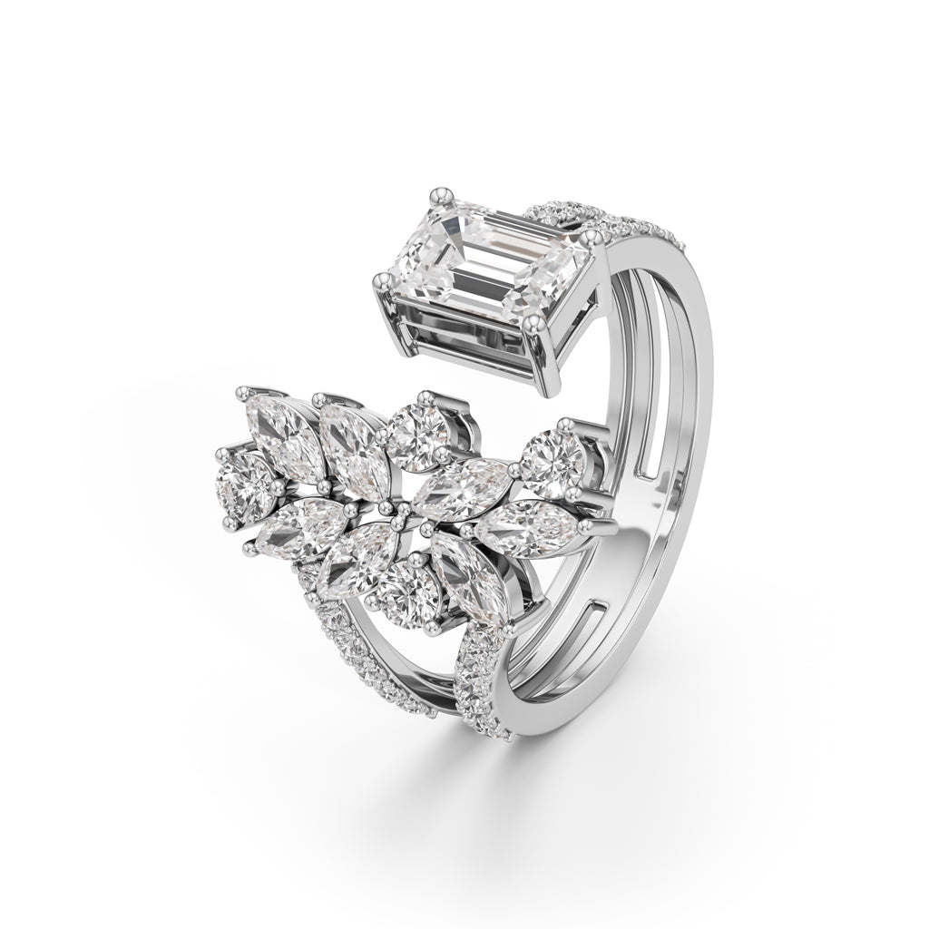 Regal Bloom Emerald Diamond Statement Ring