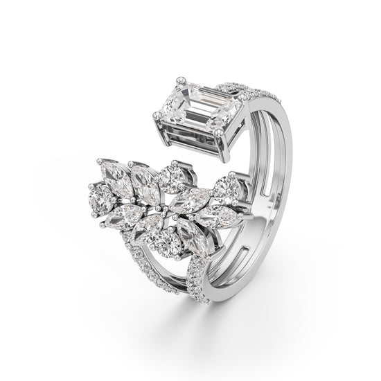 Regal Bloom Emerald Diamond Statement Ring