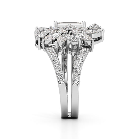 Regal Bloom Emerald Diamond Statement Ring