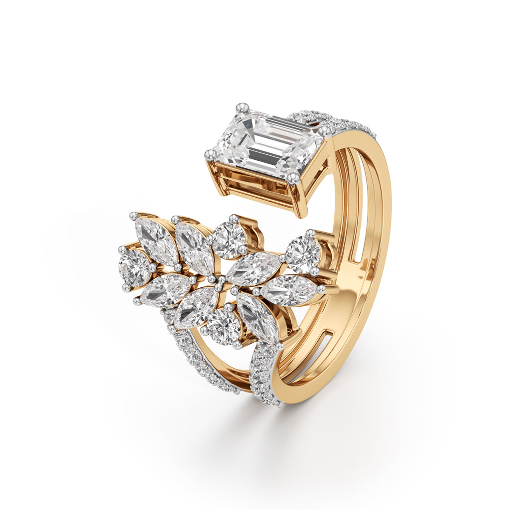 Regal Bloom Emerald Diamond Statement Ring