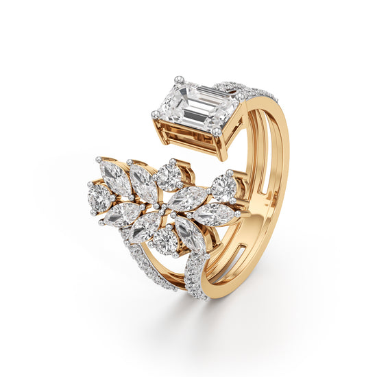 Regal Bloom Emerald Diamond Statement Ring