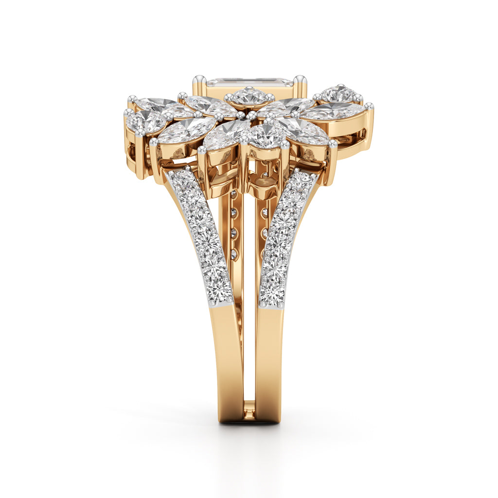 Regal Bloom Emerald Diamond Statement Ring