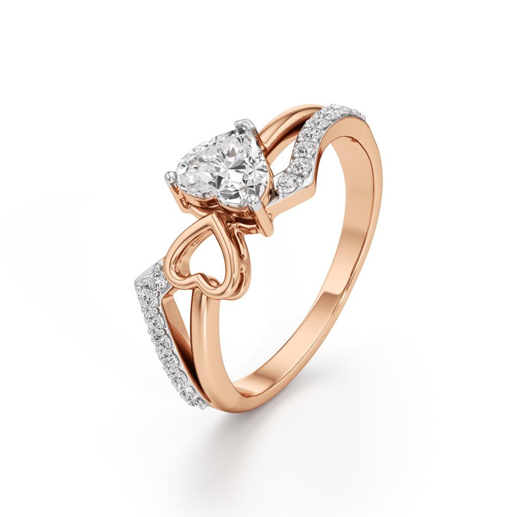 Heart Solitaire Pave Bypass Ring