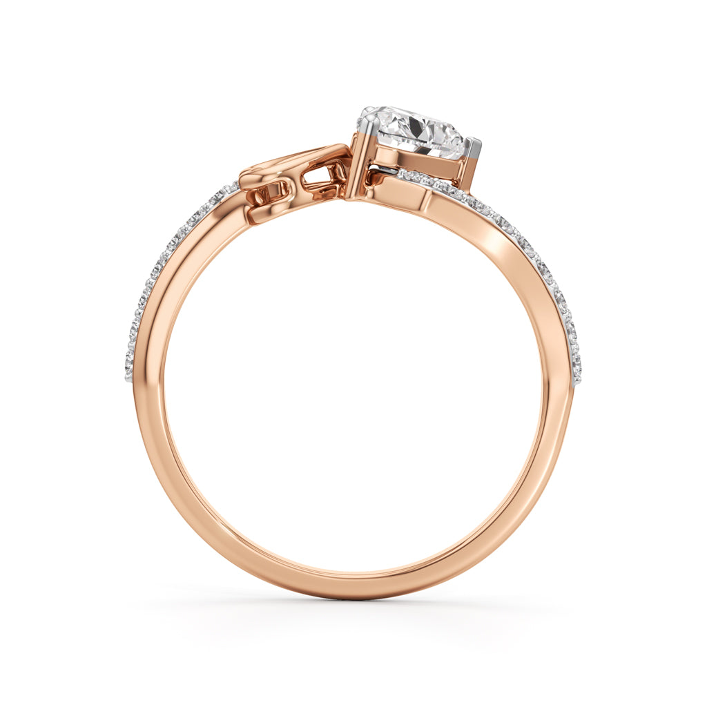 Heart Solitaire Pave Bypass Ring