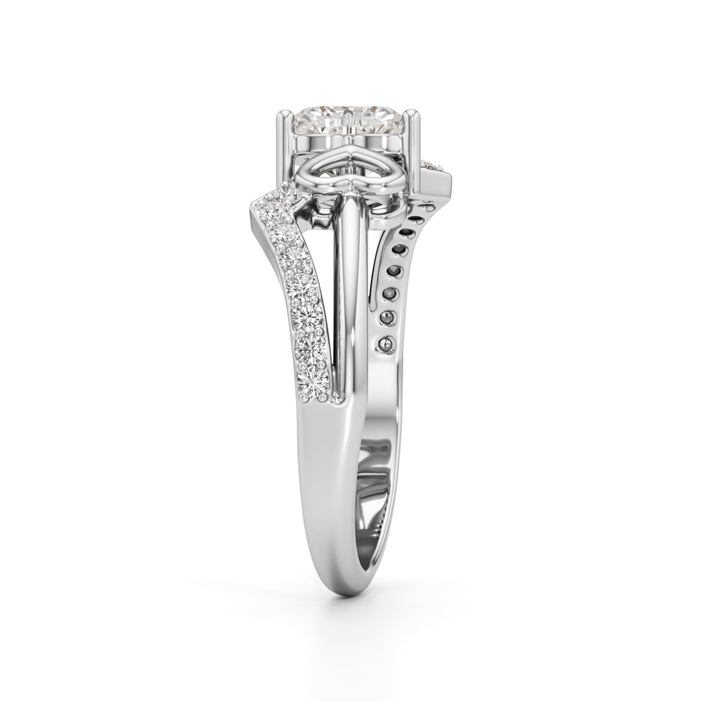 Heart Solitaire Pave Bypass Ring