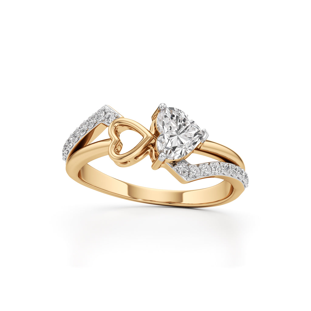 Heart Solitaire Pave Bypass Ring