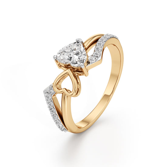 Heart Solitaire Pave Bypass Ring