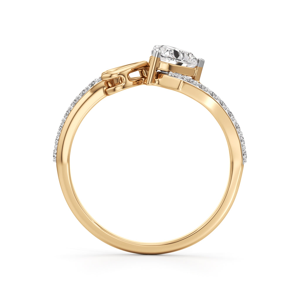 Heart Solitaire Pave Bypass Ring