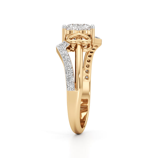 Heart Solitaire Pave Bypass Ring