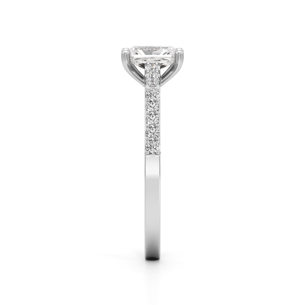 Radiant Cut Solitaire Pave Ring
